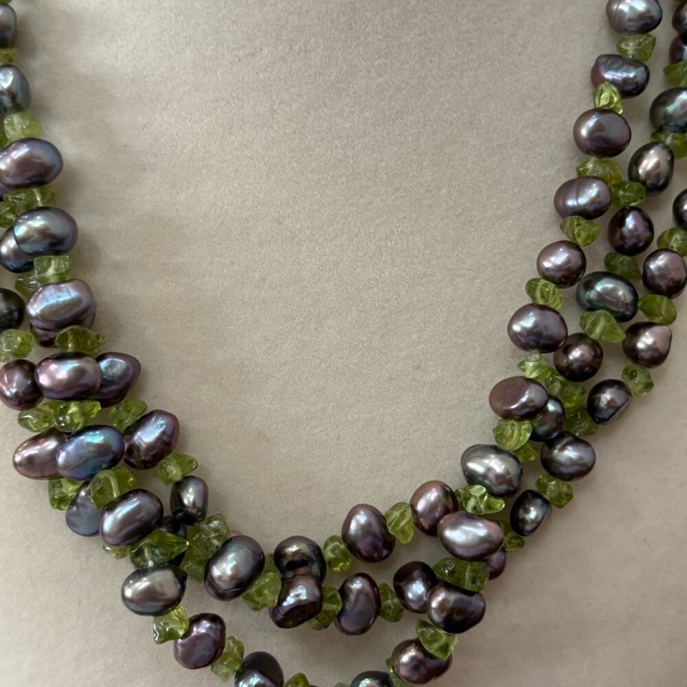 Ross Simons 3 Strand Black Cultured Pearl, Amethyst/Assorted Stone Necklace - Picture 5 of 13